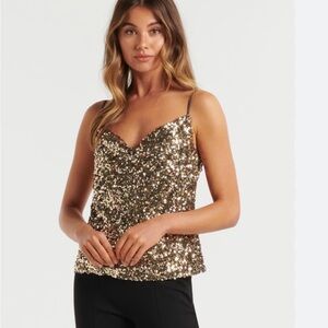 Ever New Gold Sequin Cowl Neck Cami Formal Wedding Guest Bridal shower Sz 2
